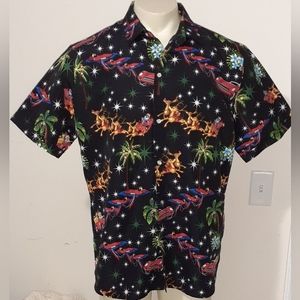 SSLR Mens Hawaiian Santa Parrot Sleigh Short Sleeve Shirt Size L